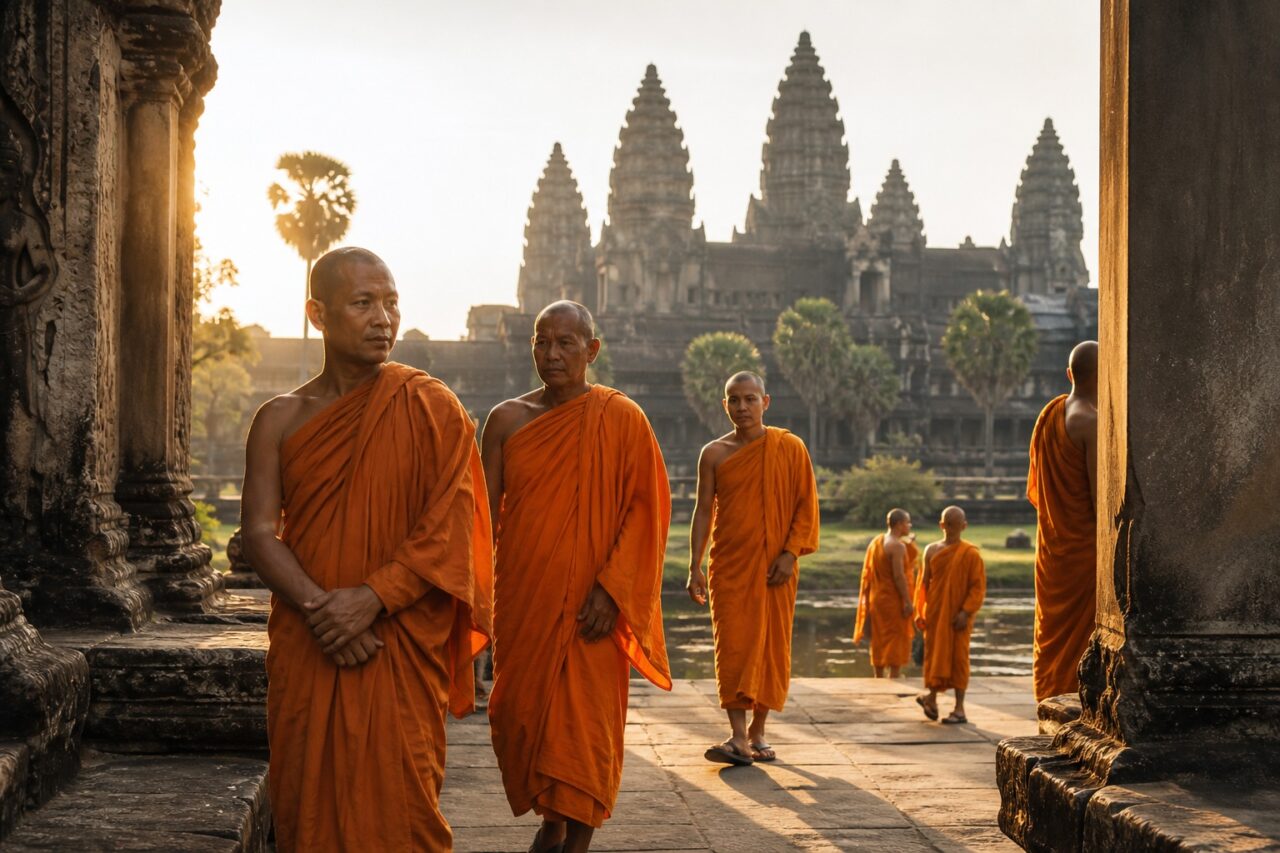 Cambodian monks at Angkor Wat Cambodian monks at Angkor Wat